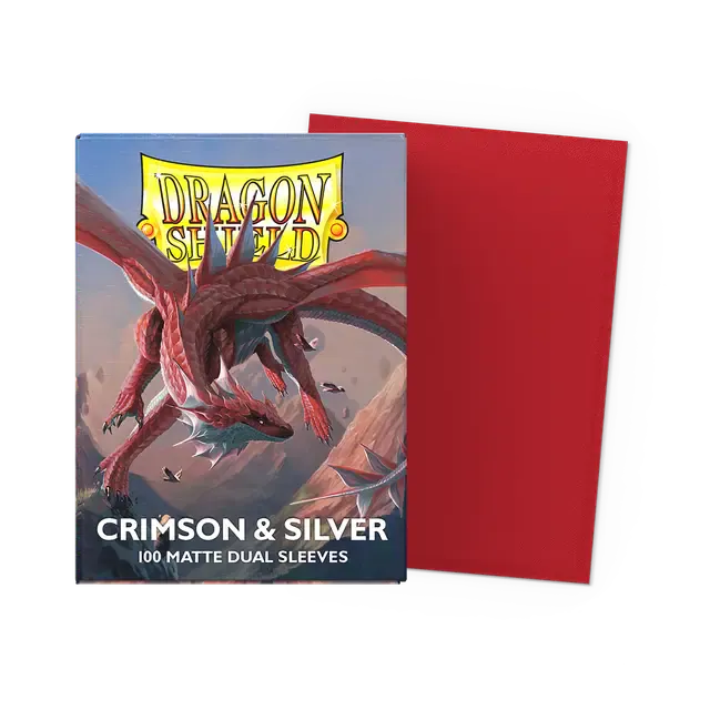 Dragon Shield - 100 Deck Protector Sleeves - Standard Size - Matte Dual - Crimson & Silver - AT-15072